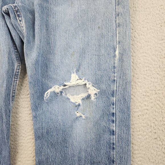 Relaxed Straight Faded Distressed Mens Workwear Blue Jeans Denim 36x30 Cotton - Picture 10 of 12